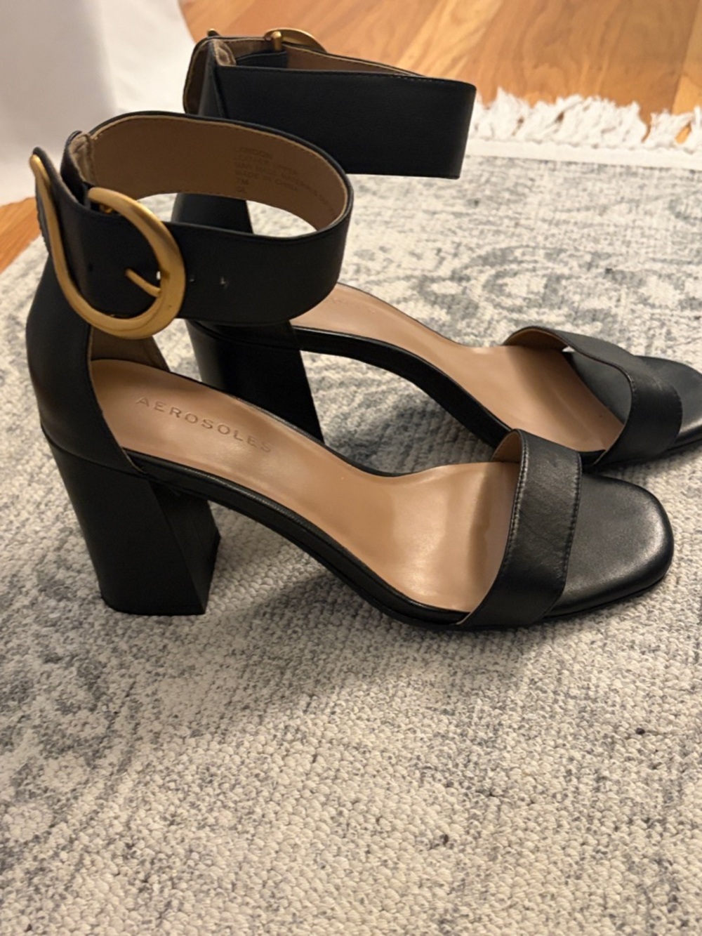 AEROSOLES Black Block Heel Ankle Strap Sandals